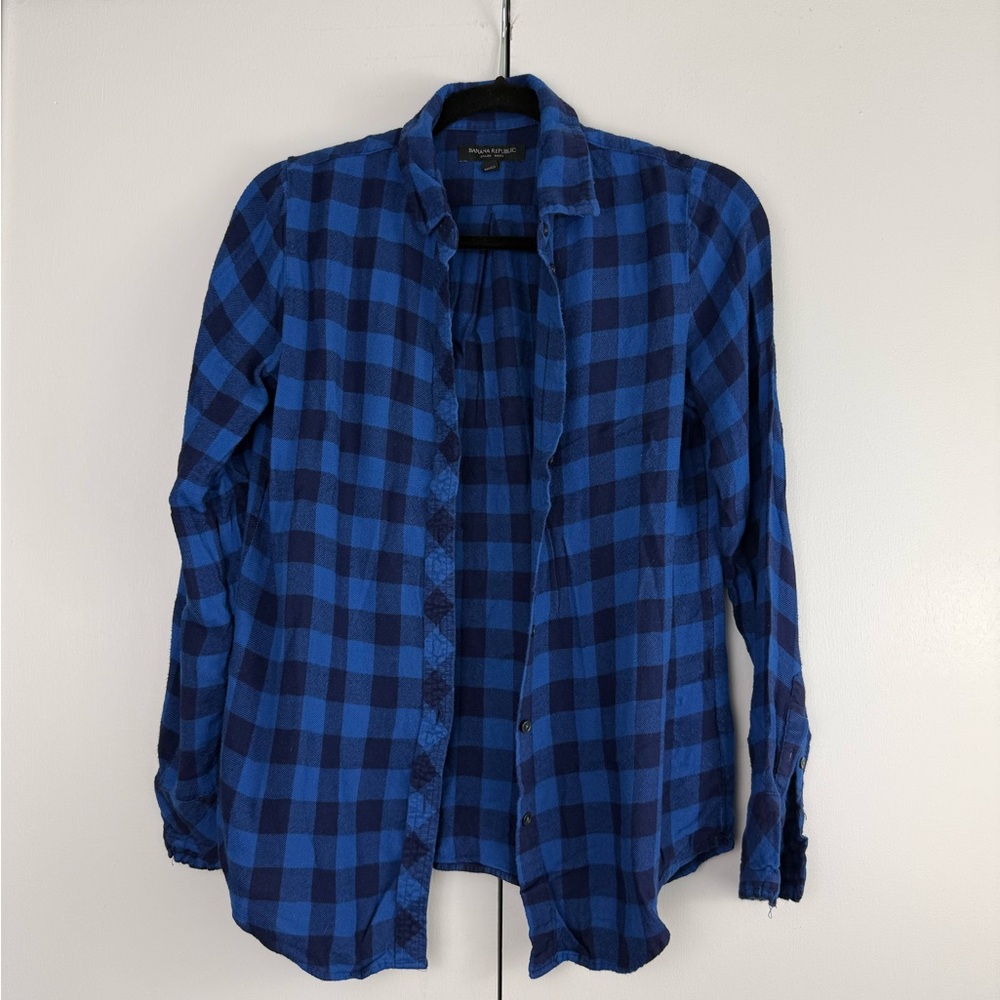 Banana Republic Dillon Fit Plaid Button Up Shirt Bright Blue Small EUC